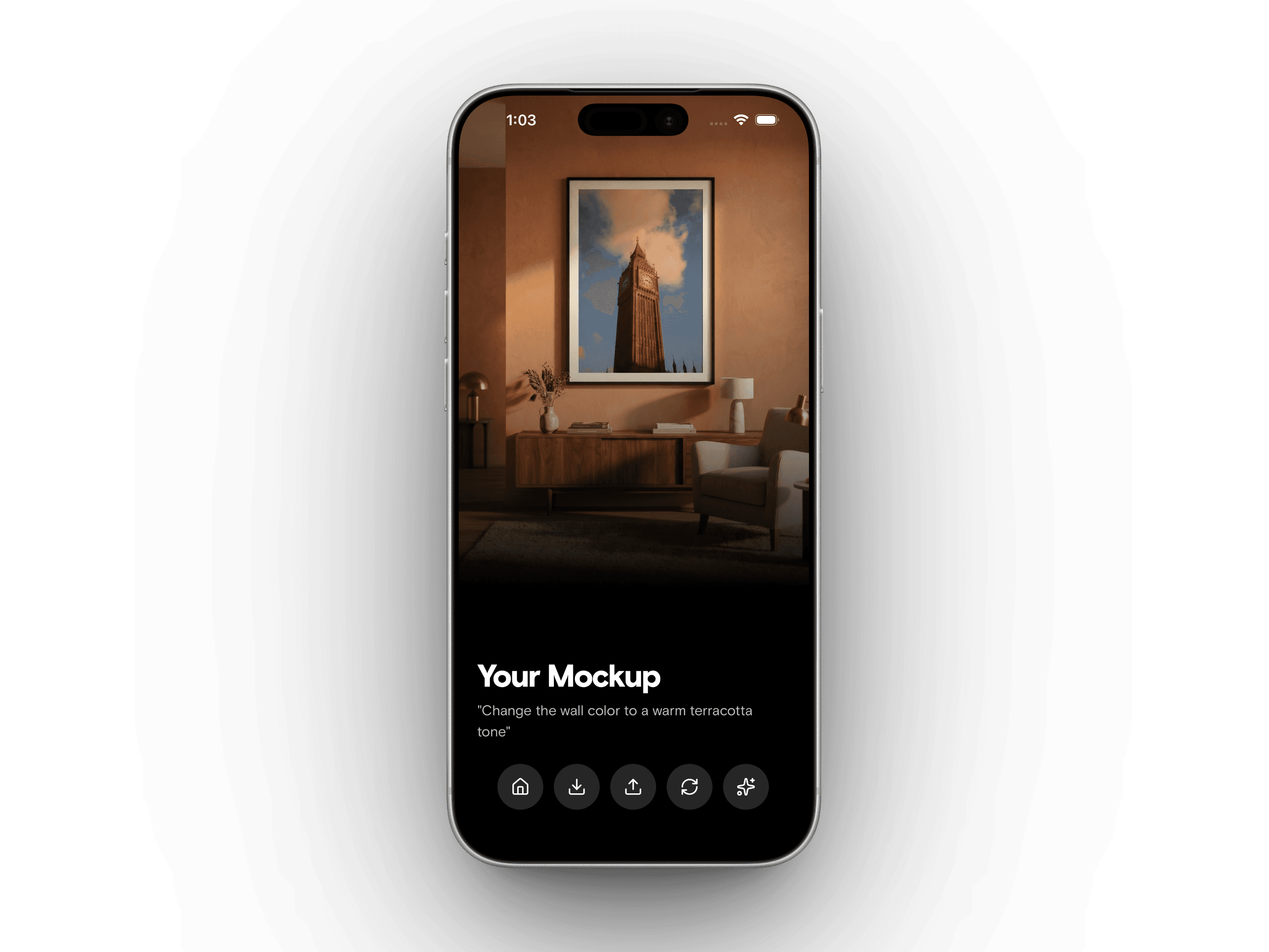 Mockup before and after touch up showing wall color changed to warm terracotta